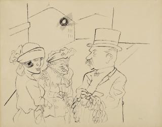 George Grosz - Erben (Begräbnis) (Heirs (Funeral)) & Trauriger Mann (Sad Man) (A Double-Sided Work)