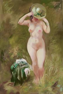 George Grosz - Female Nude with Straw Hat, Cape Cod