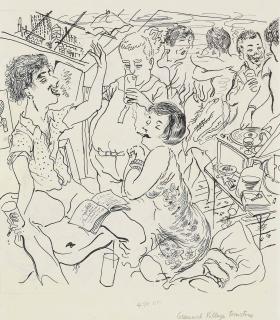 George Grosz - Greenwich Village Tombstone (recto); Fight Scene Depicting an Unsuccessful Worker\'s Strike (verso)