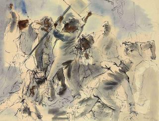 George Grosz - Kommunismus marschiert, Kampf um einen satz