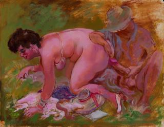 George Grosz - Lovers - Recto & Standing Female Nude - Verso