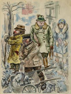 George Grosz - Schneeschipper Strassenszene Im Winter, Berlin (Snow Shoveler And Street Scene In Winter, Berlin)
