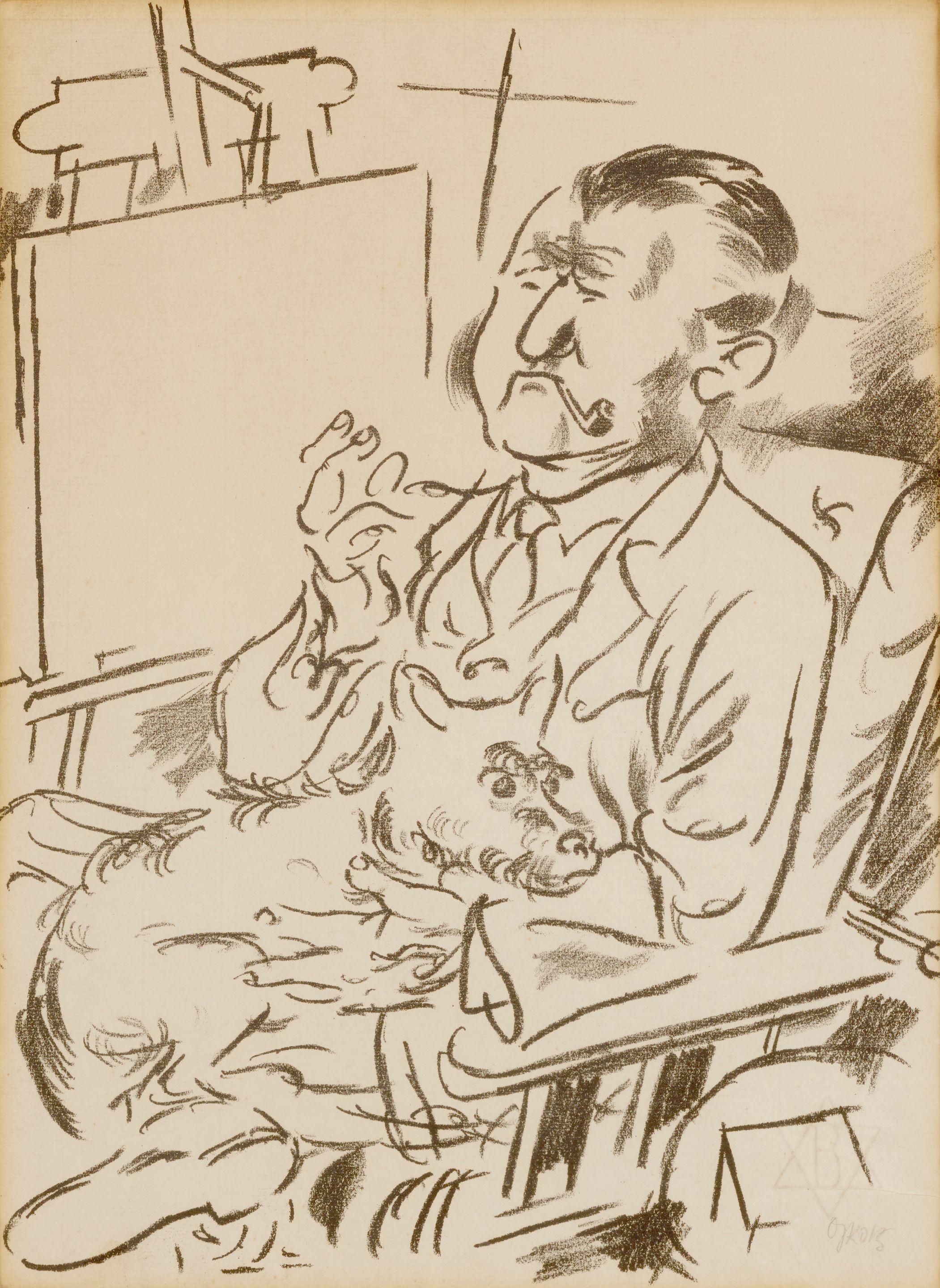 George Grosz - Self-Portrait with Dog in Front of the Easel, from Die Schaffenden