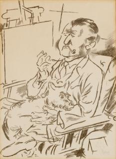 George Grosz - Self-Portrait with Dog in Front of the Easel, from Die Schaffenden
