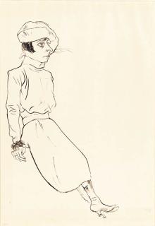 George Grosz - Sitzende mit kappe