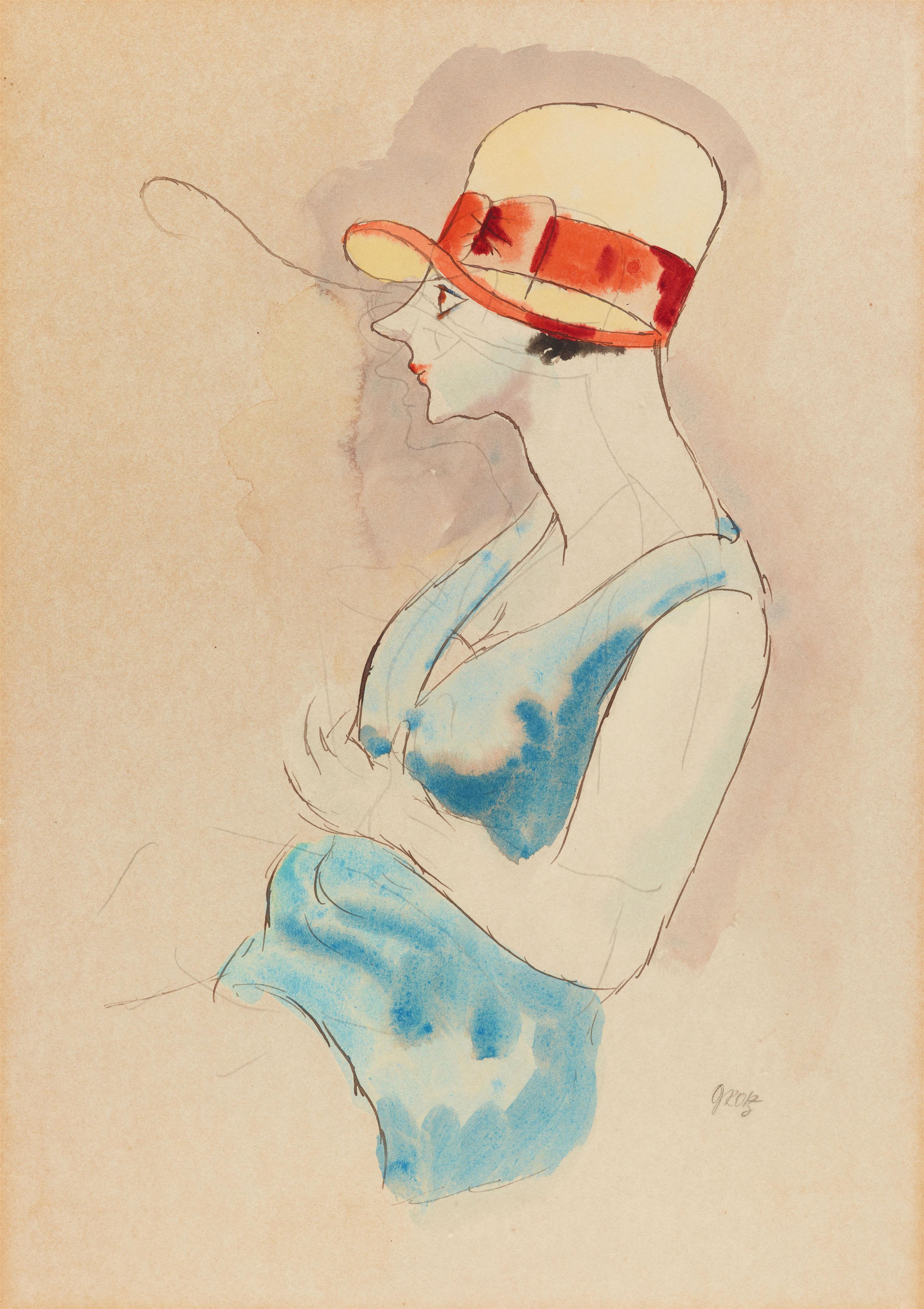 George Grosz - Sitzende mit Strohhut