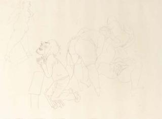 George Grosz - Study of an erotic scene with a man and four women (recto); Erotic scene (verso)