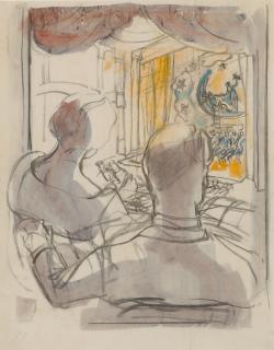 George Grosz - Theater Box with The Night-Moth Ballet and The Half-Moon Queen and The Man in The Moon on Stage