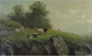 George Gunther Hartwick - Sheep On A Rocky Hillside