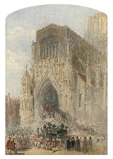 George Haydock Dodgson, O.W.S. - A funeral cortege entering Westminster Abbey, London