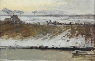 George Hendrik Breitner - A farmyard in the snow at sunset