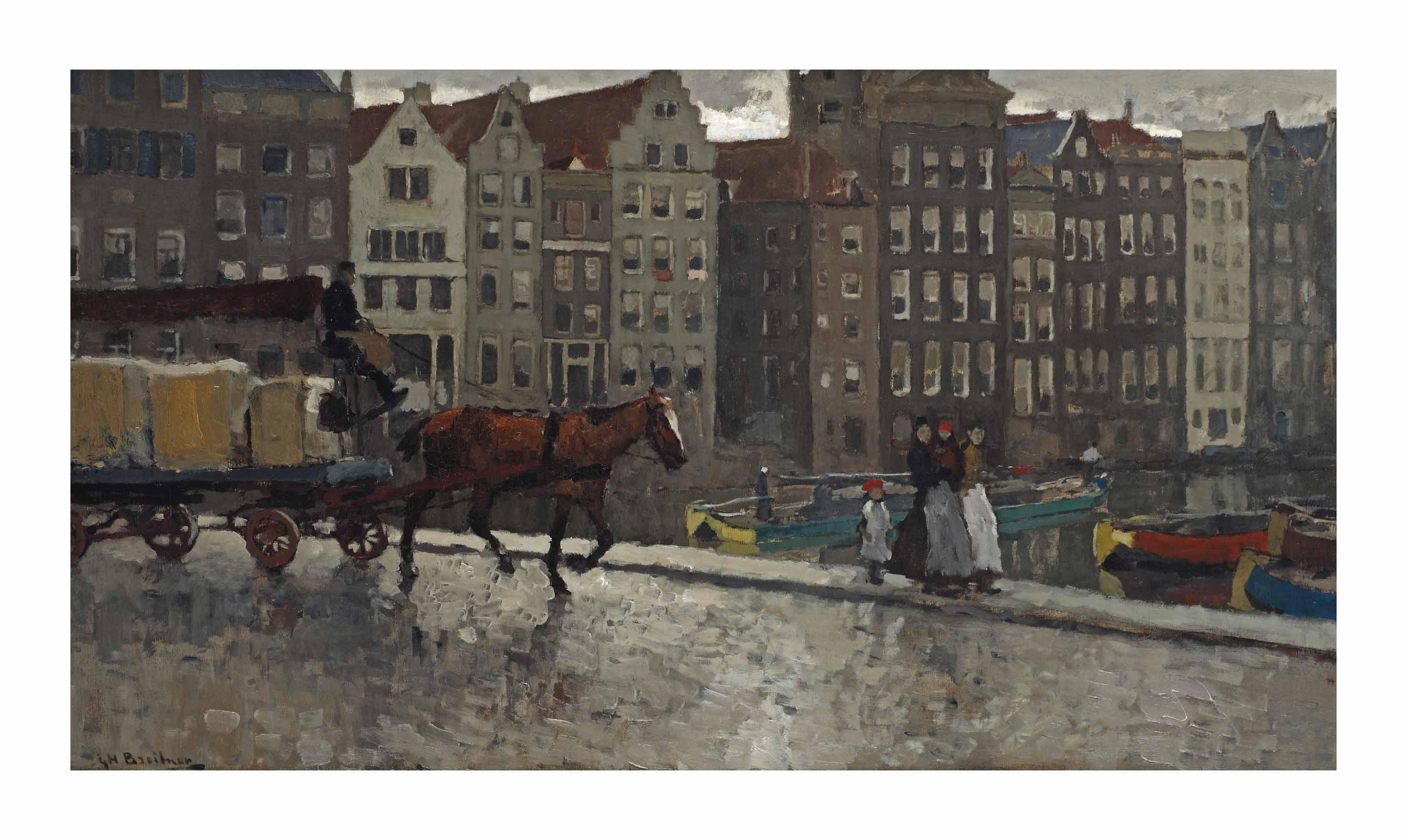 George Hendrik Breitner - Damrak, vrachtwagen: on the Nieuwe Brug with the Damrak beyond, Amsterdam