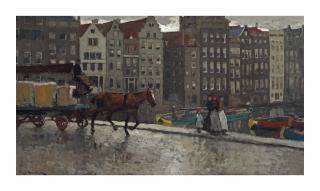 George Hendrik Breitner - Damrak, vrachtwagen: on the Nieuwe Brug with the Damrak beyond, Amsterdam