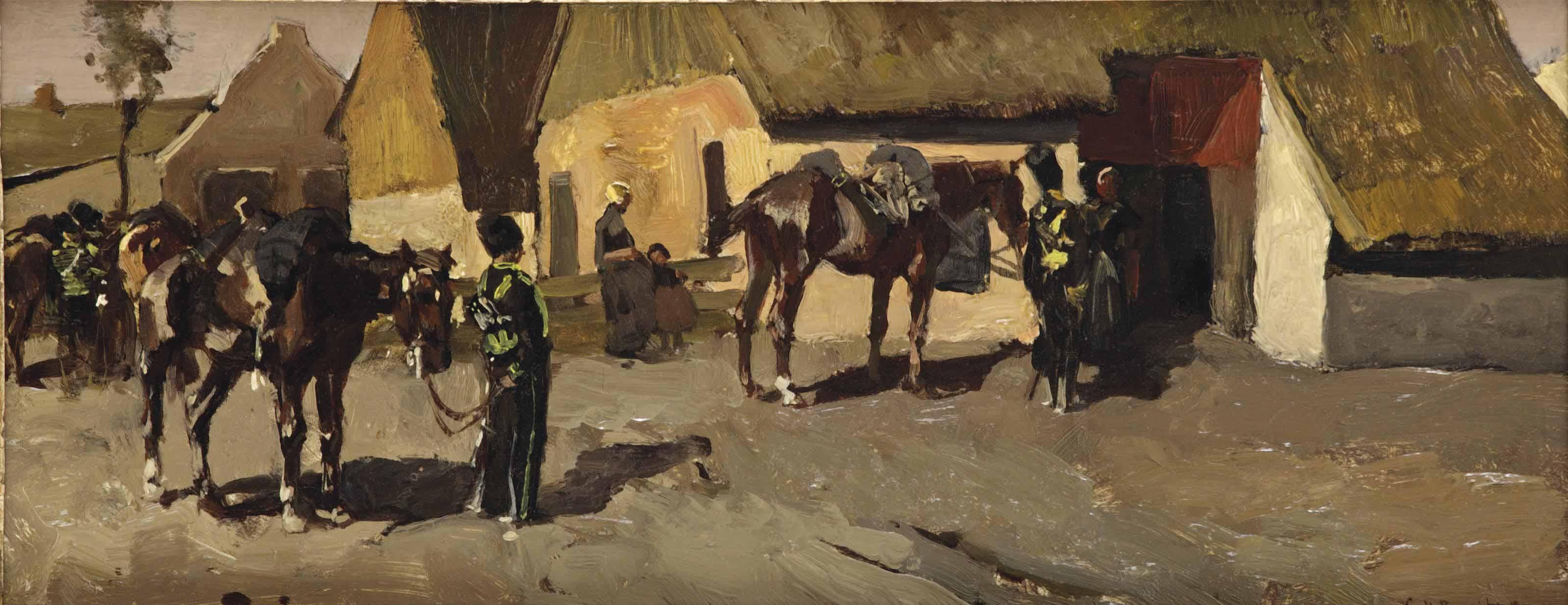 George Hendrik Breitner - Paarden: the yellow riders near a farmhouse