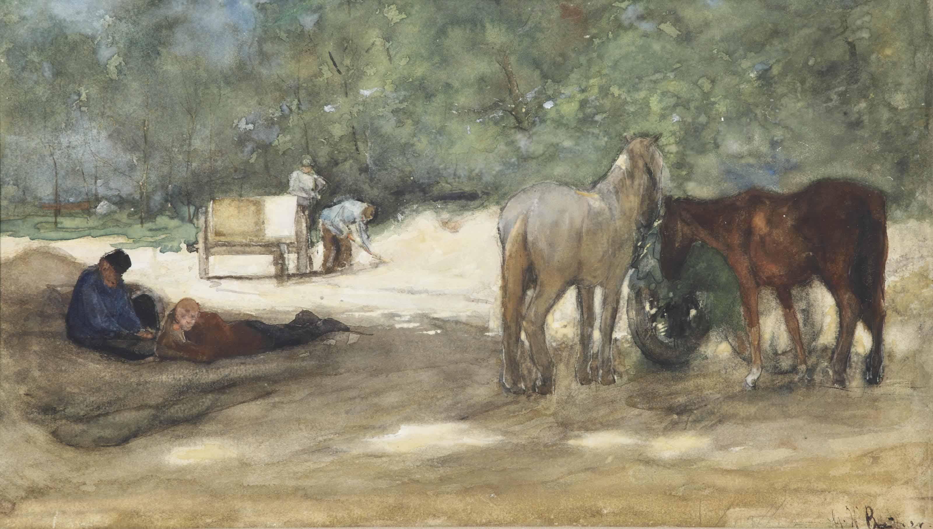 George Hendrik Breitner - Resting horses near a sandpit, The Hague