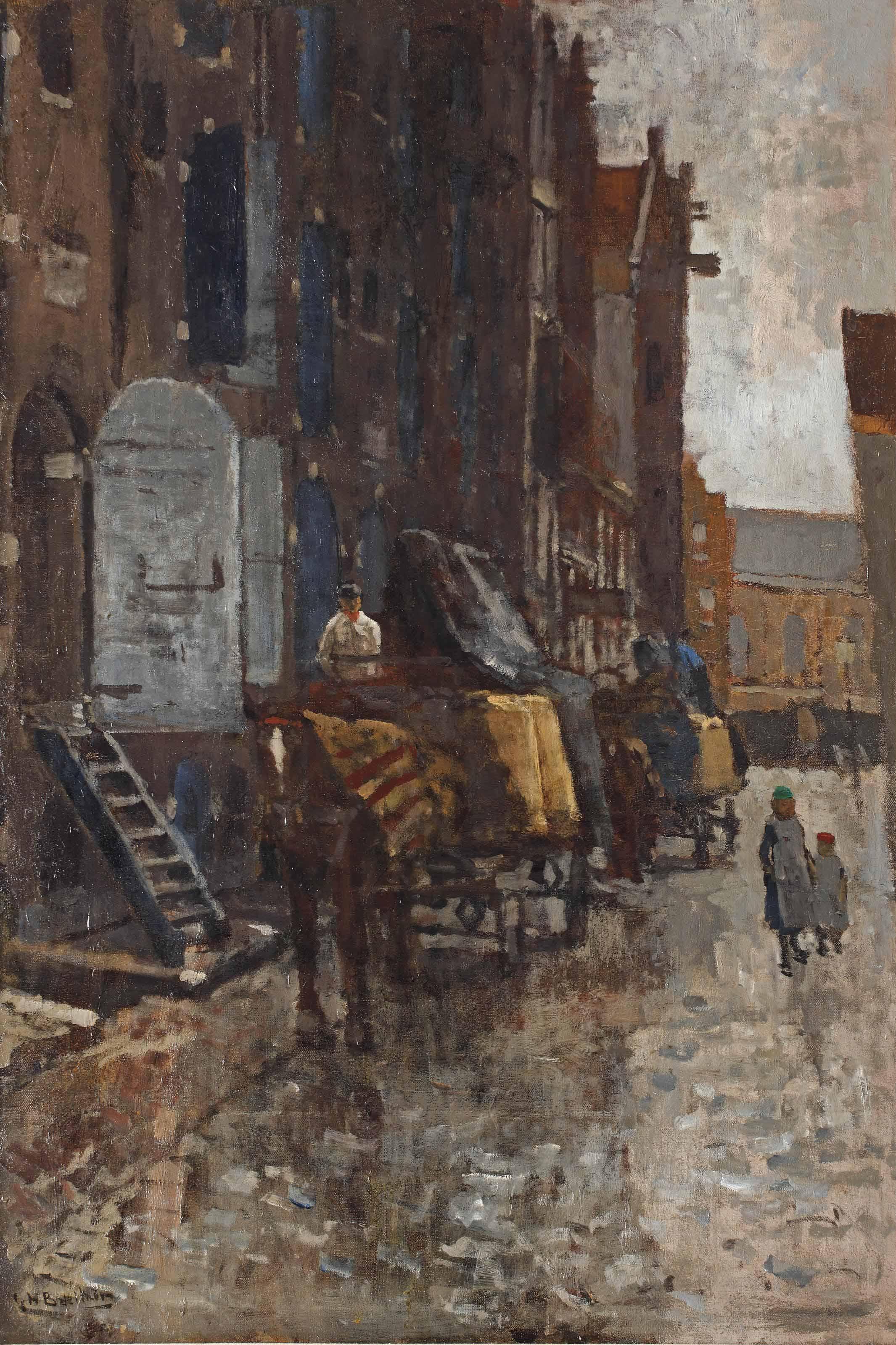 George Hendrik Breitner - Tabakspakhuizen: A Horse Drawn Cart In Front Of The Tabacco Storehouses On The Prinseneiland, Amsterdam