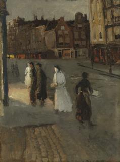 George Hendrik Breitner - The Paleisstraat near the Spuistraat, Amsterdam, at night