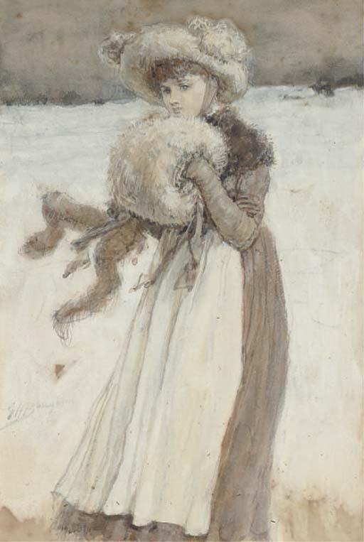 George Henry Boughton, R.A. - An Illustration To \'Love In Winter\'