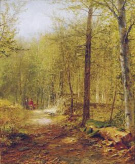 George Henry Boughton - Figures on a path through the forest
