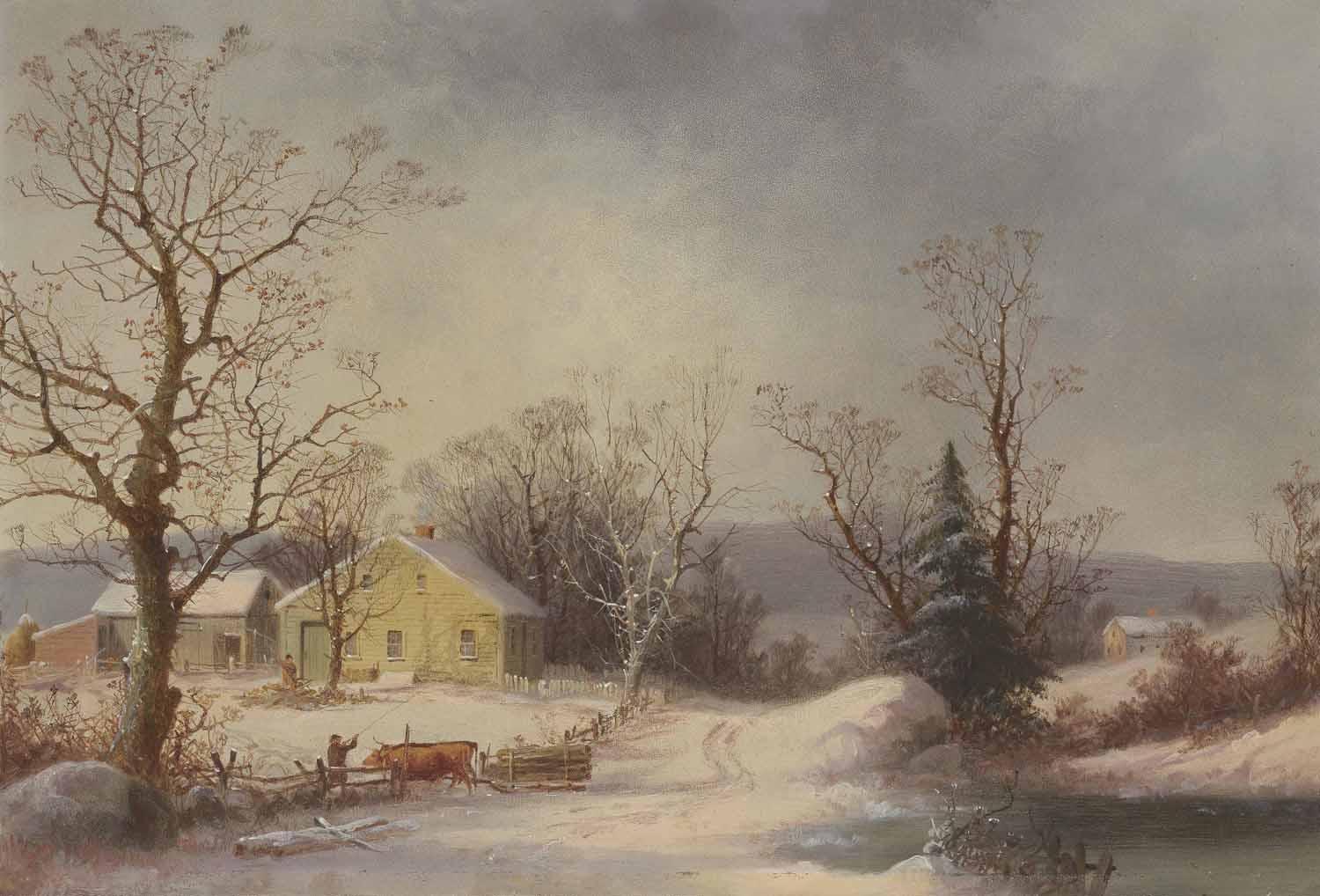 George Henry Durrie - Returning to the Farm (Yellow Farmhouse in Winter)