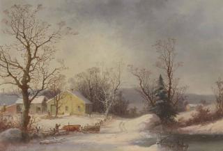 George Henry Durrie - Returning to the Farm (Yellow Farmhouse in Winter)