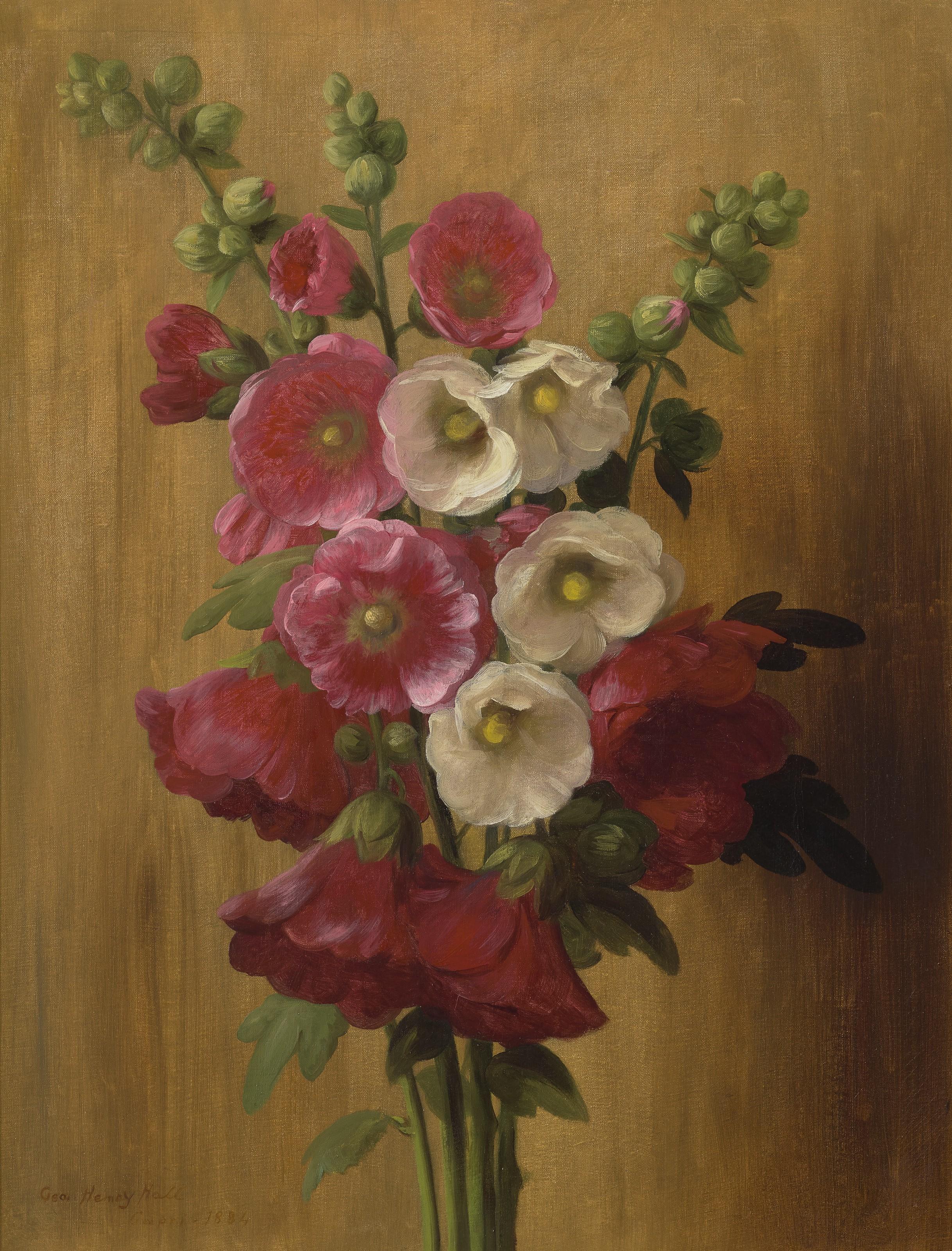 George Henry Hall - Hollyhocks