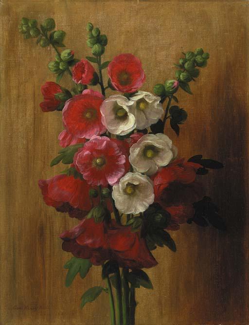 George Henry Hall - Hollyhocks
