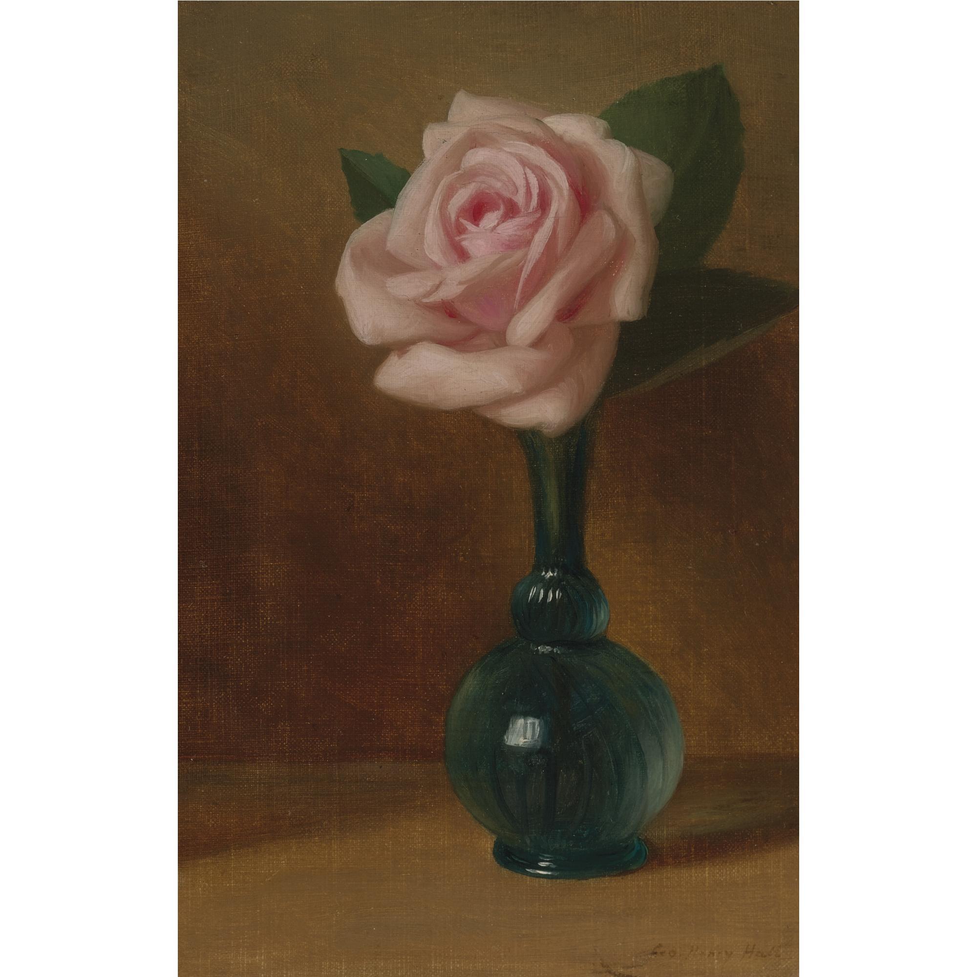 George Henry Hall - Still Life: Pink Rose In A Green Vase