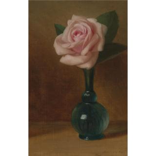 George Henry Hall - Still Life: Pink Rose In A Green Vase
