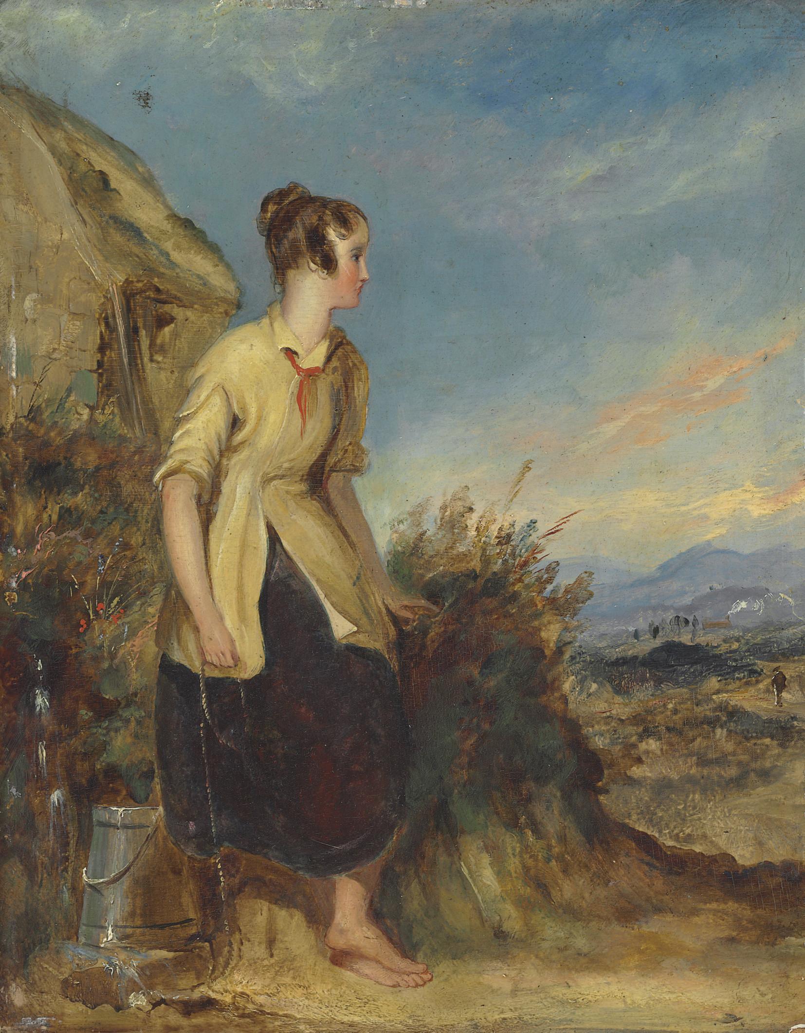 George Henry Harlow - A young woman resting by a well