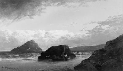 George Henry Jenkins - A fishing boat beached at dusk