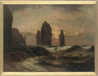 George Henry Jenkins - A ship aground on the rocks at low tide