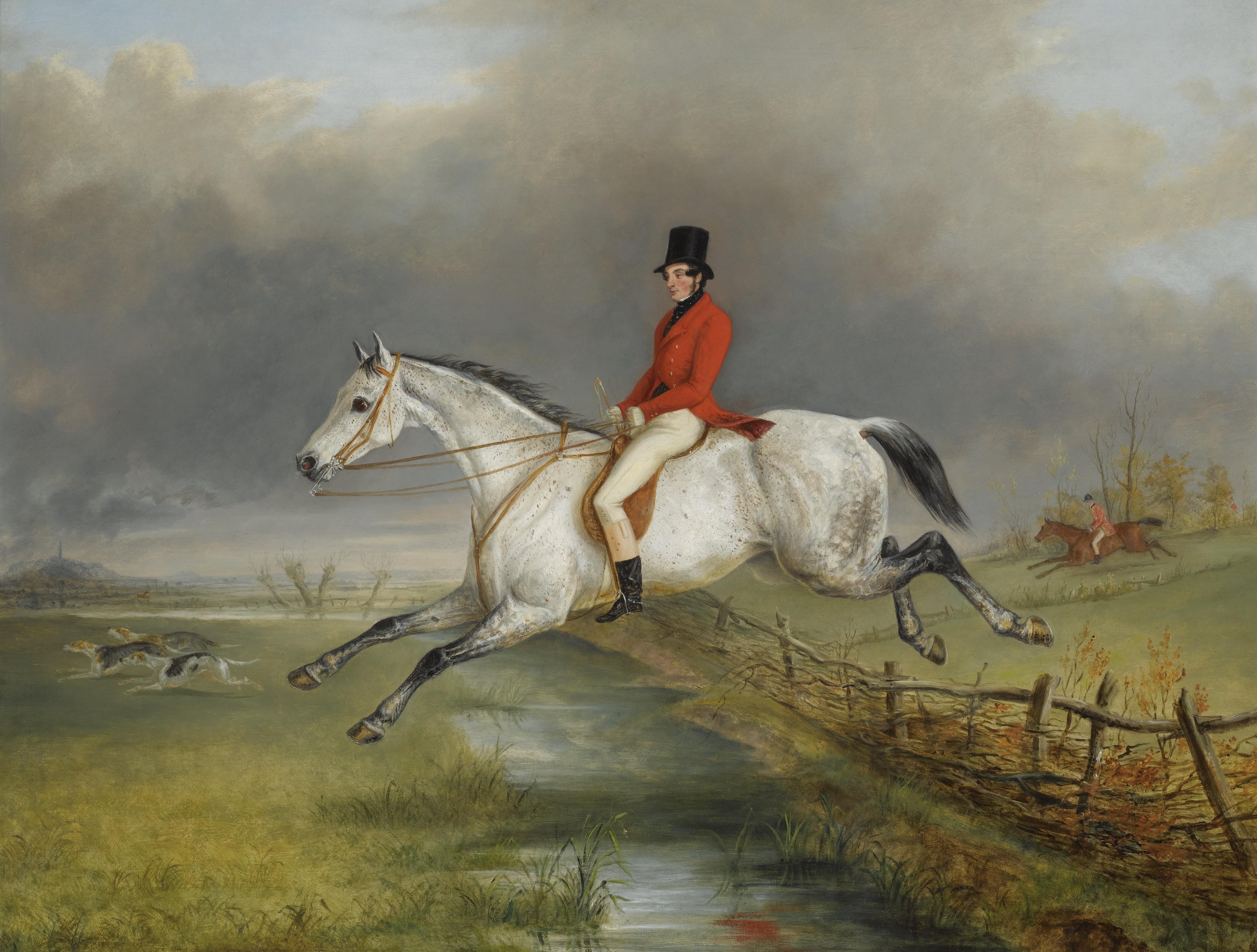 George Henry Laporte - A Master Of The Royal Buckhounds Clearing A Fence On A Grey Hunter