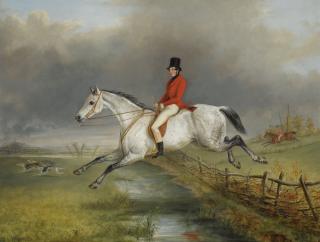 George Henry Laporte - A Master Of The Royal Buckhounds Clearing A Fence On A Grey Hunter