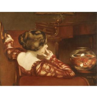 George Henry, R.A., R.S.A., R.S.W. - A Girl Seated By A Bowl Of Goldfish