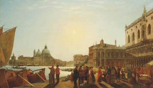 George Henry Yewell - A Venetian View With Figures On A Quay