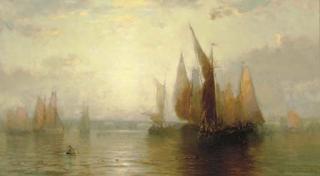 George Herbert Mccord - Sailboats on a river at dawn