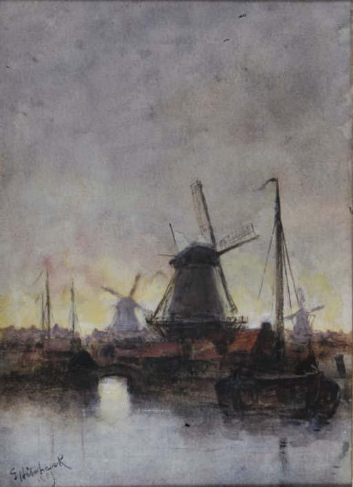 George Hitchcock - A View of The Village of Katwijk; And Two Companion Works