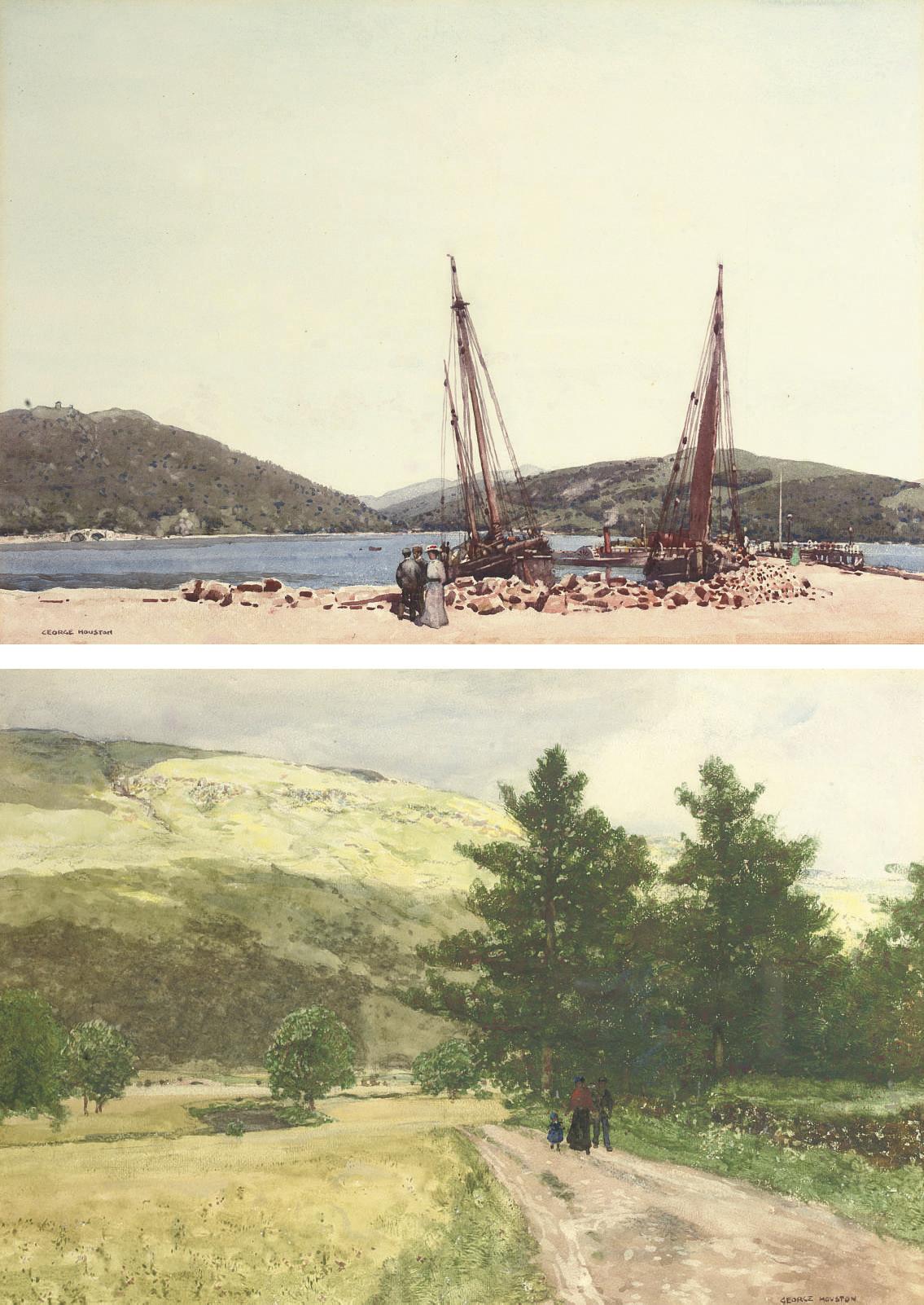 George Houston, R.S.A., R.I., R.S.W. - The harbour at Inveraray, Argyll; and A Galloway landscape