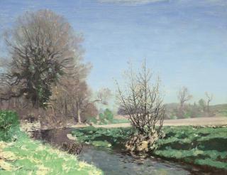 George Houston, R.S.A., R.S.W., R.I. - A river landscape in spring