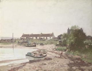 George Houston, R.S.A., R.S.W. - Cottages on the bank of Loch Fyne