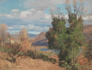 George Houston RSA RSW RGI - An autumnal lochside landscape