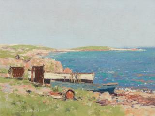 George Houston RSA RSW RGI - Boats on a shoreline