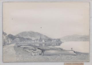 George Houston RSA RSW RGI - Inveraray, two views in pencil, each signed and dated 1931 on label, together with a view of Argyll, signed lower left, 18cm wide, 25cm deep (7in wide, 9 1/2in deep) (3)