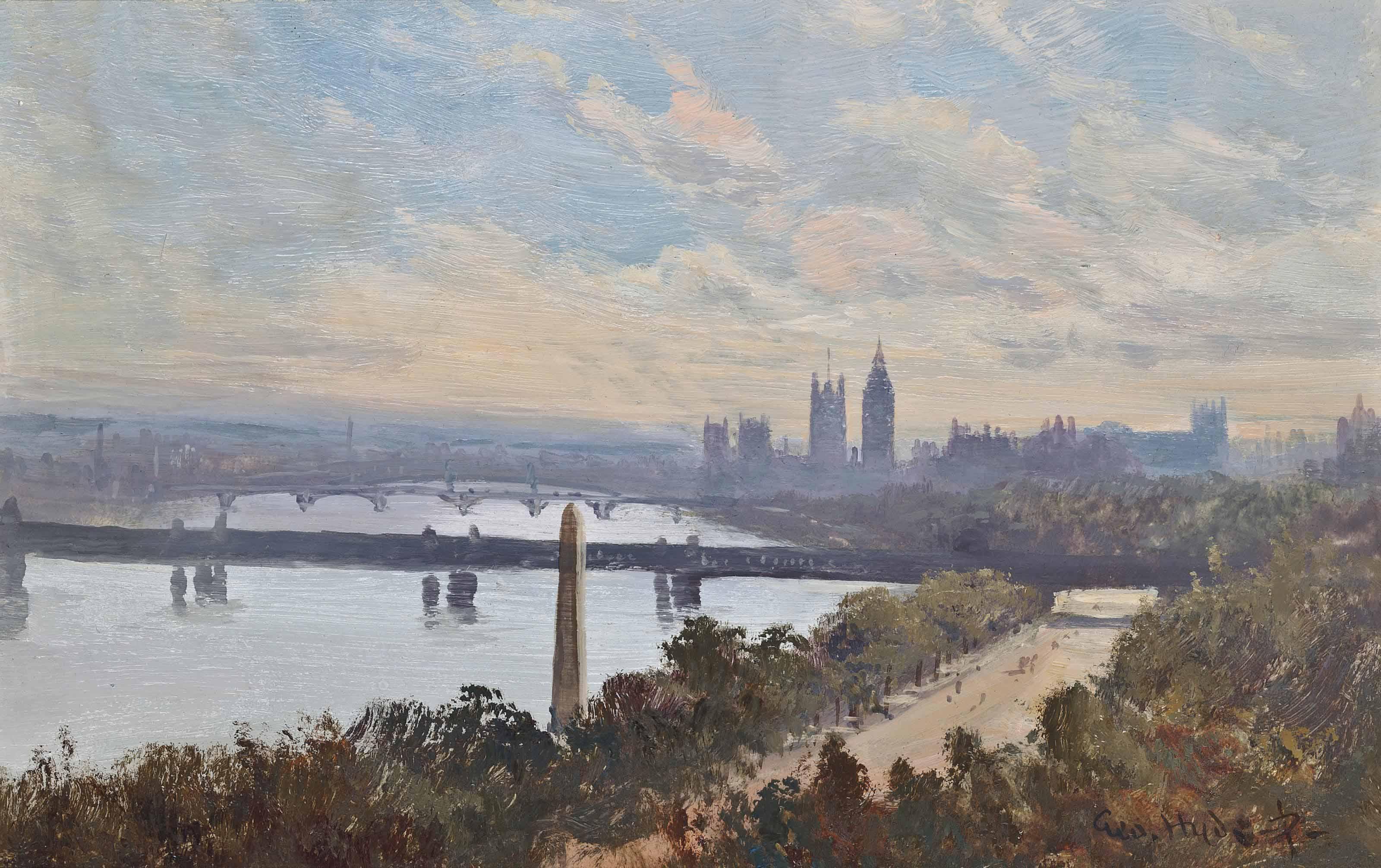 George Hyde Pownall - Cleopatra\'S Needle, With Westminster Beyond