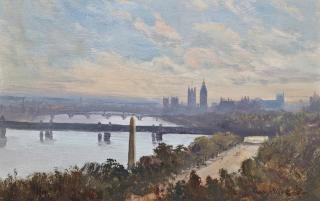 George Hyde Pownall - Cleopatra\'S Needle, With Westminster Beyond
