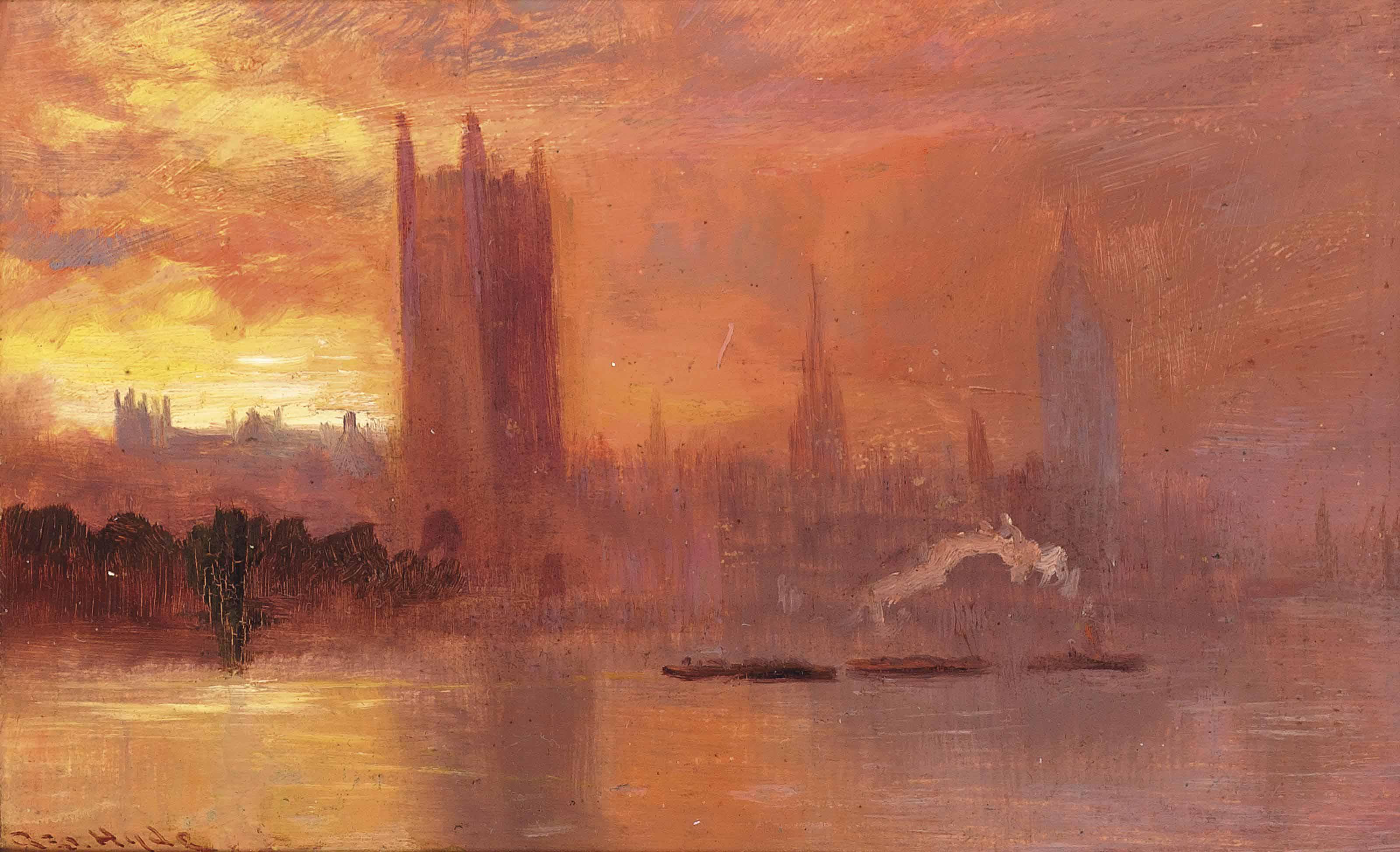 George Hyde Pownall - Westminster at sunset