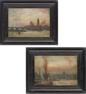 George Hyde-Pownall - Westminster Bridge with the Houses of Parliament beyond; and St Paul\'s from the Thames