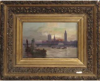 George Hyde Pownall - Westminster Bridge with the Houses of Parliament in the background