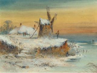 George James Knox - Figures in a frozen winter landscape